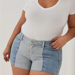 torrid Light Wash Patchwork Denim Cutoff Shorts